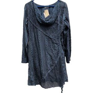 Shalimar Womens Dress Medium Blue Lace Mesh Long Sleeve Victorian Whimsigoth